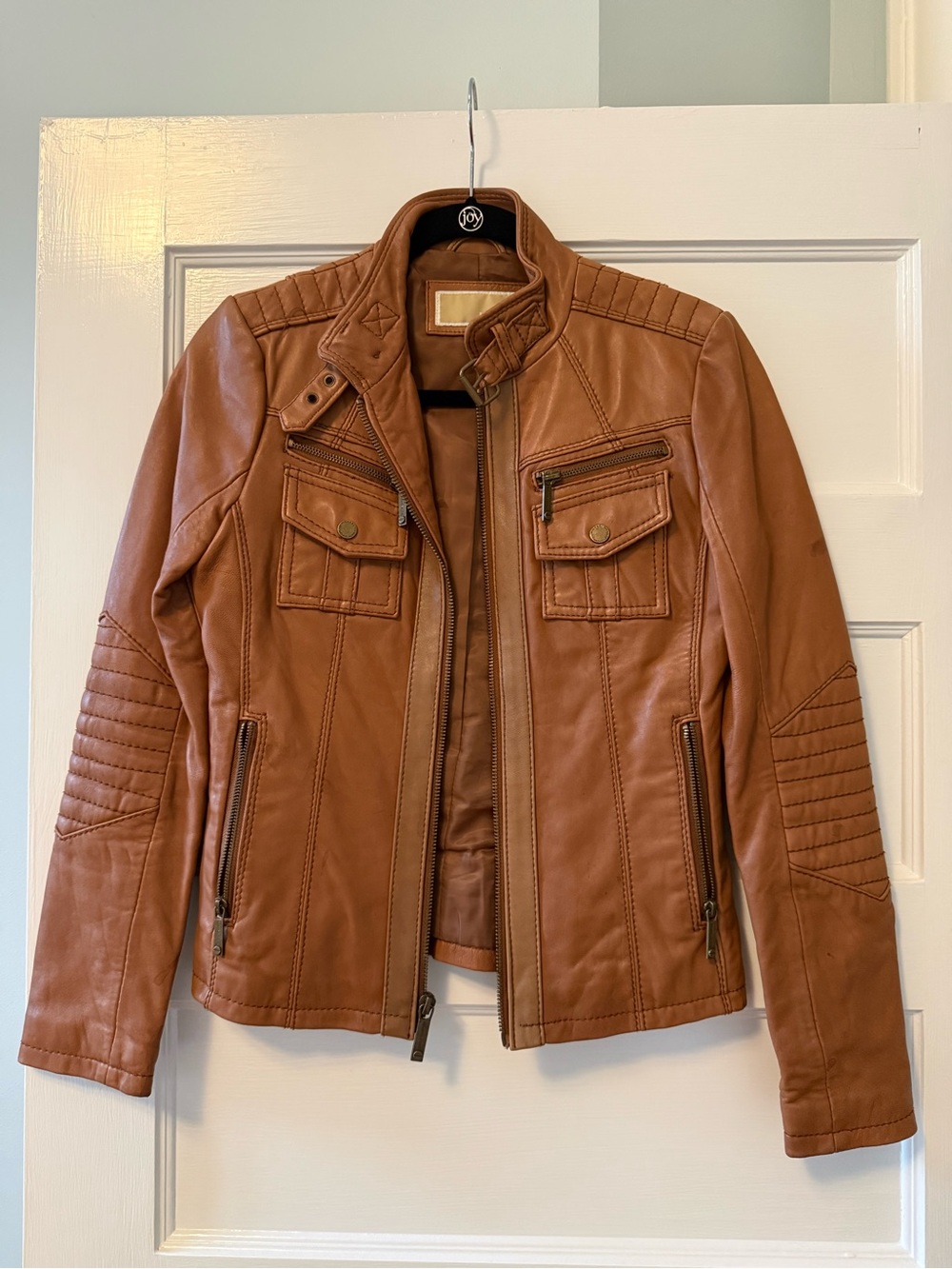 MICHAEL Michael Kors Tan Leather Moto Jacket